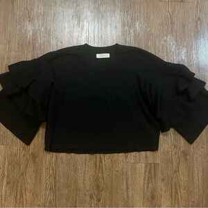 ELODIE‎ Ruffle Sleeve Crewneck Rib Knit Crop Sweater Small